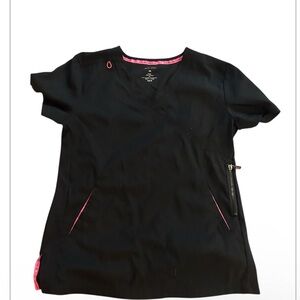 Black koi lite Scrub Top with Pink Accents
